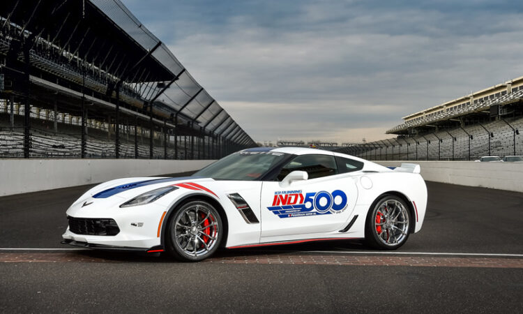 The 2017 Chevrolet Corvette Grand Sport Indianapolis 500 Pace Car At Indianapolis Motor Speedway In Indianapolis, Indiana. The Corvette Grand Sport Will Pace The Field At The Start Of The Verizon IndyCar Series Indianapolis 500 Race On Sunday, May 28, 2017. (Photo By Chris Owens/IMS For Chevy Racing)