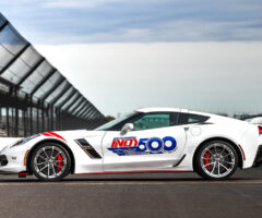 The 2017 Chevrolet Corvette Grand Sport Indianapolis 500 Pace Car At Indianapolis Motor Speedway In Indianapolis, Indiana. The Corvette Grand Sport Will Pace The Field At The Start Of The Verizon IndyCar Series Indianapolis 500 Race On Sunday, May 28, 2017. (Photo By Chris Owens/IMS For Chevy Racing)